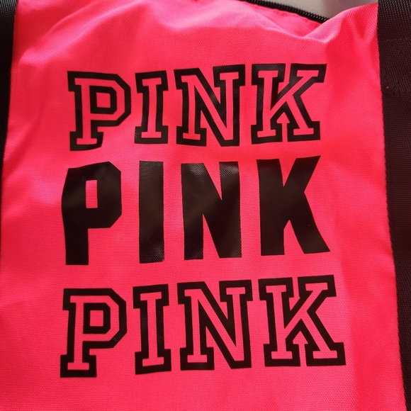 PINK Victoria Secret Logo Bag Duffel Weekender Gym Pink Black Travel Overnight - Picture 2 of 8